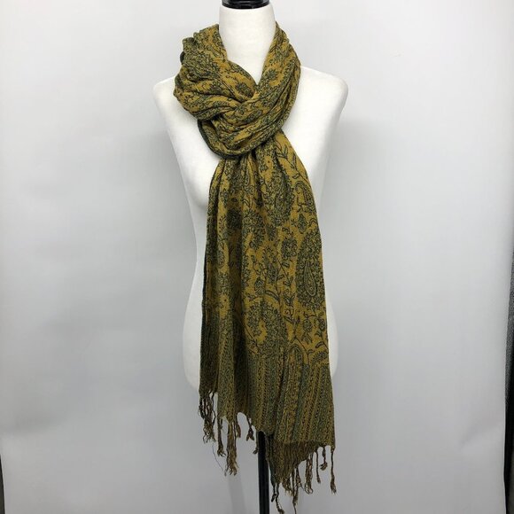 Mustard Yellow Paisley Print Scarf - Picture 12 of 12
